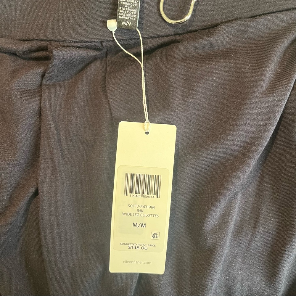 NWT Eileen Fisher Boho Wide Leg Yogi Culottes Cropped Jersey Navy Ink Pants SZ M - Picture 6 of 8
